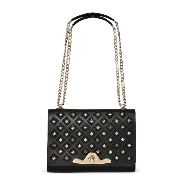 BOLSO CUADRA CON APLICACIONES EN PIEL DE MANTARRAYA Y RES