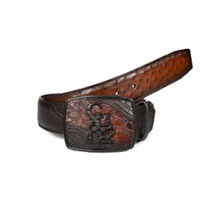 CINTURON CUADRA EN PIEL DE AVESTRUZ FLAME